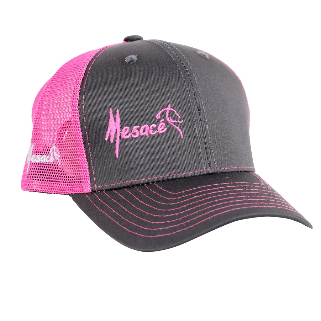 GORRA LOGO MESACE GRIS X ROSADO.