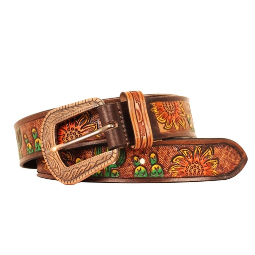 WESTERN LEATHER BELT CACTUS AND SUNFLOWER